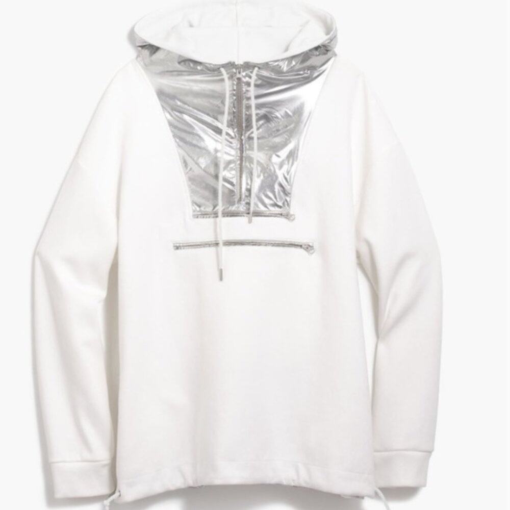 J Crew Solid Anorak White Silver Metallic Pullover Small